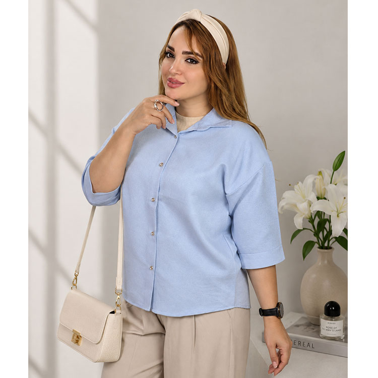 شومیز زنانه آستین پاکتی آبی آسمون
