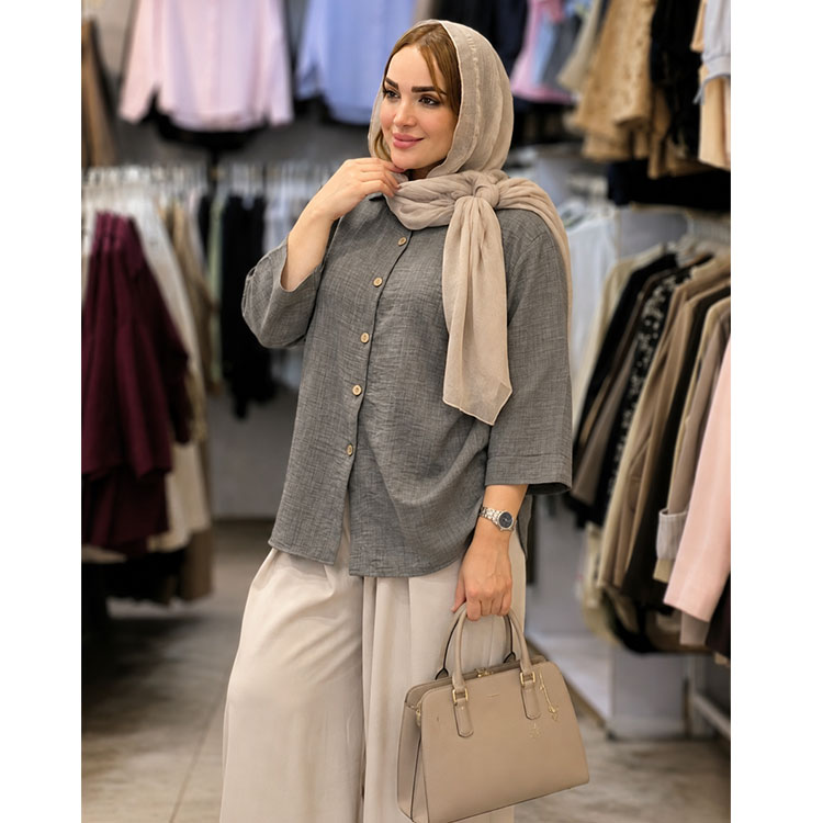 شومیز مانتویی زنانه شانتون طوسی
