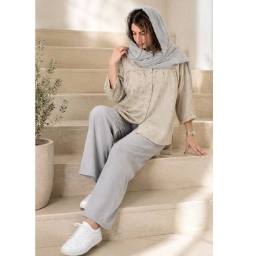 شومیز زنانه جلو چین خاکی