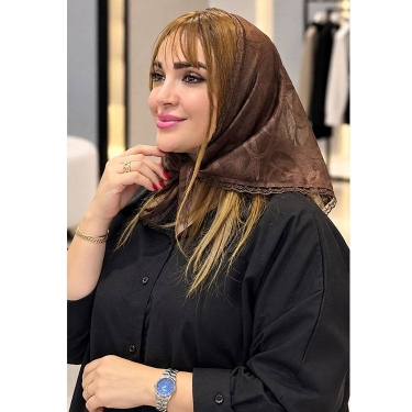 مینی اسکارف توری لبه دانتل قهوه‌ای