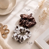 کش مو ساتن طرحدار سفید قهوه‌ای