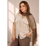 شومیز زنانه باکسی نگینی کرم روشن