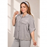 شومیز زنانه باکسی نگینی طوسی