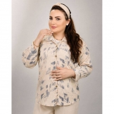 شومیز-زنانه-لینن-چاپی-کرم-طوسی
