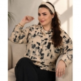 شومیز-زنانه-لینن-چاپی-کرم-مشکی