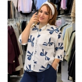  شومیز زنانه طرح پاپیون سرمه‌ای