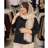 شومیز زنانه راه راه نگینی مشکی