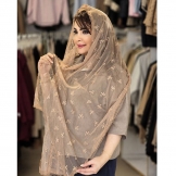 شال زنانه لبه دانتل نسکافه‌ای