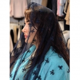 شال زنانه لبه دانتل سرمه‌ای