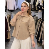 شومیز زنانه باکسی دو جیب قهوه ای