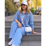  شومیز جین زنانه دو جیب آبی پررنگ