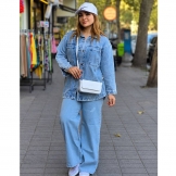  شومیز جین زنانه دو جیب آبی پررنگ