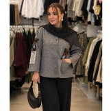  شومیز زنانه لینن طرح تدی طوسی تیره