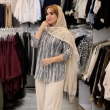 شومیز زنانه نگینی راه راه سبز آبی
