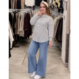 شومیز زنانه راه راه طوسی