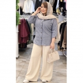 شومیز مانتویی زنانه ژاکارد طوسی