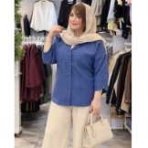 شومیز مانتویی زنانه ژاکارد سرمه‌ای