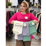  تیشرت زنانه لانگ بابونه سرخابی