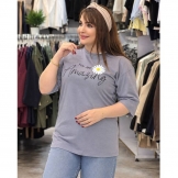 تیشرت زنانه لانگ بابونه طوسی
