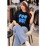  تیشرت باکسی زنانه طرحدار مشکی