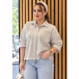 شومیز زنانه کجراه کتان استخوانی