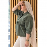 شومیز زنانه کجراه کتان یشمی