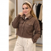 کراپ کت کتان کجراه قهوه‌ای