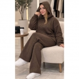 ست هودی و شلوار بافت قهوه‌ای تیره