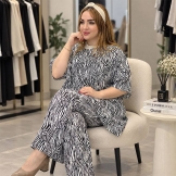 تیشرت و شلوار نخی زنانه سفید مشکی
