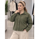 شومیز کتان تک جیب زیتونی