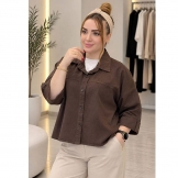 شومیز کتان رو دوخت قهوه‌ای تیره