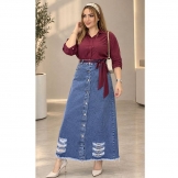 دامن جین جلو دکمه آبی