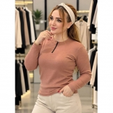 بلوز کبریتی نیم زیپ قهوه‌ای