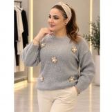 بلوز بافت گلدار طوسی