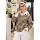 شومیز پیچازی کرم قهوه‌ای