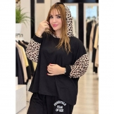  هودی کلاهدار پلنگی مشکی