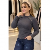 بلوز فانریپ سرشانه دکمه طوسی تیره