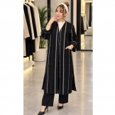 مانتو بلند ژاکارد مشکی