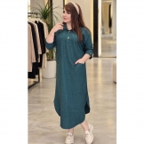 مانتو کفتان دکمه چوبی سبز