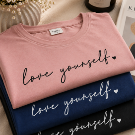 تیشرت کراپ باکسی (Love your self) 32100534