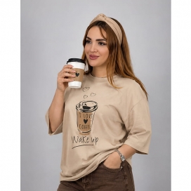 تیشرت زنانه باکسی (WAKE UP)  35000279