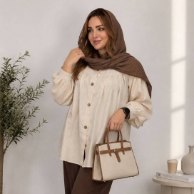 شومیز مانتویی زنانه چین دار کرم