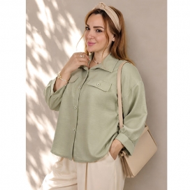 شومیز زنانه باکسی دو جیب سبز ملایم