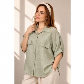 شومیز زنانه باکسی نگینی سبز ملایم