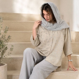شومیز زنانه جلو چین خاکی