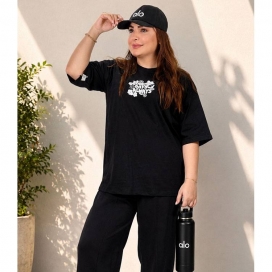 تیشرت باکسی زنانه مشکی طرح گل