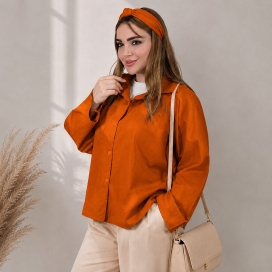 شومیز زنانه باکسی لینن آجری
