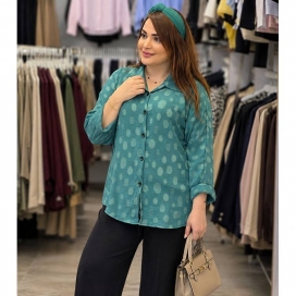 شومیز زنانه جلو دکمه توپی سبز تیره