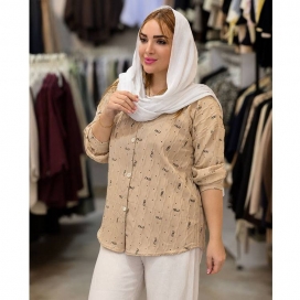 شومیز زنانه چاپ (miu miu) کرم