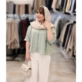 شومیز زنانه باکسی کوک دوزی سرمه ای 
